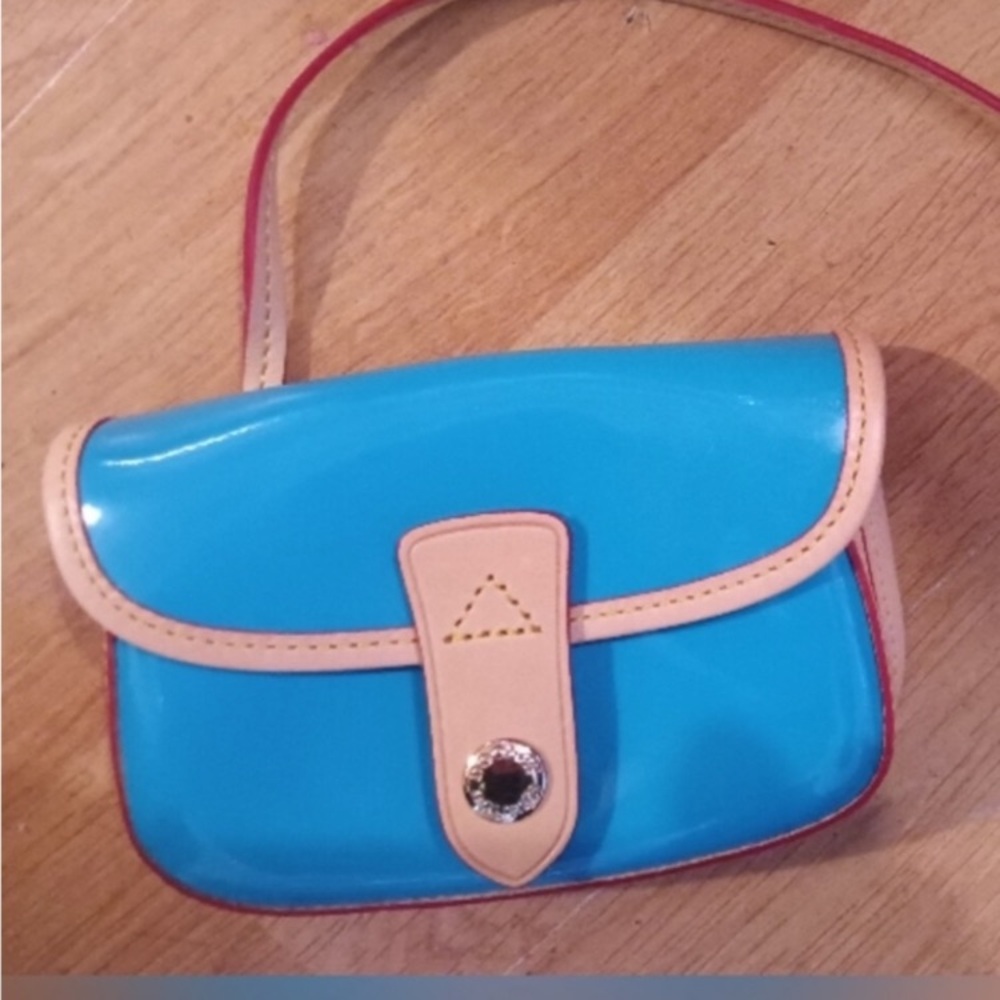 Dooney & Bourke Patented Turquoise Satchel and Pouch - Blue & Tan - Picture 9 of 13